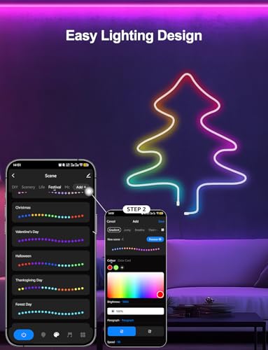 Image of RGB+IC Neon Rope Lights, 16.4 ft Smart LED Rope Light with Music Sync, Works with Alexa, Google Assistant, Custom DIY Flexible Neon Strip Lights for Bedroom, Wall Decor (2.4G WiFi Only)