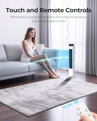 Antarctic Star Tower Fan for Bedroom, 23ft/s Velocity, 80° Oscillating Standing Fan, 5 Speeds 3 Modes, 12H Timer with Remote, Bladeless Floor Fan with Remote for Home Office, 36 Inch, White — view 5