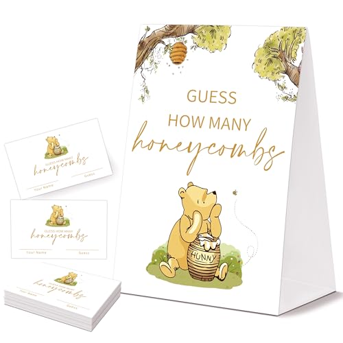 How Many Honeycombs Baby Shower Game Signs, Bear Themed Baby