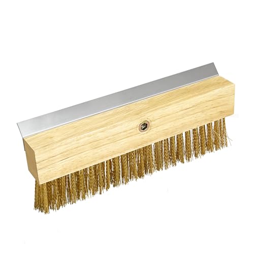 Image of Wood Brush Head with Steel Scraper 9.6 Inch Pizza Oven Brush Brass Bristles Replacement Brush Head