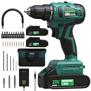20V Cordless Drill, Brushless Power Drill Set with 2 Batteries and Charger,3/8-Inch Chuck Electric Drill Driver,22 Torque Setting,Drill/Driver Bits and Tool Bag Included