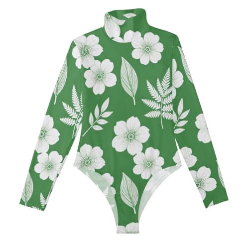 Body de manga larga para mujer GuoChe con estampado helecho anémona y acabado premium