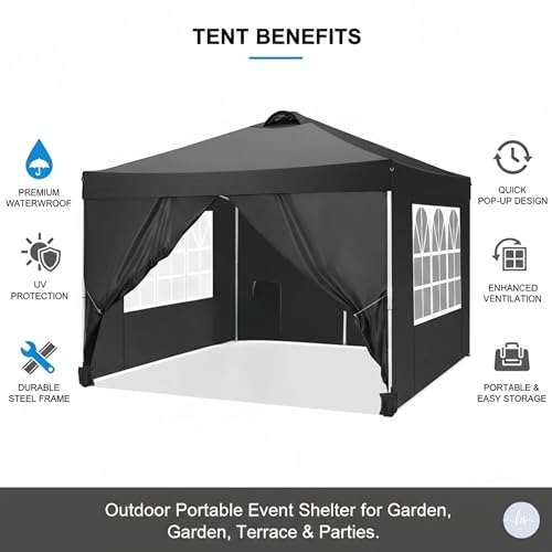 Image of PERGOLA Design 10x10 Heavy Duty 30KG Canopy Tent with Window Side Walls & Curtains | Premium Waterproof Pop Up Gazebo Outdoor Portable Event Shelter for Garden, Terrace & Parties