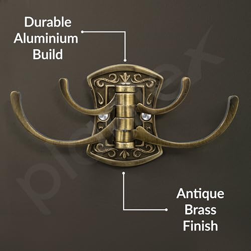 Image of Plantex Zinc Robe Hook for Bathroom /Clothes Hanger for Wall /Kitchen Cloth Hanger /Bathroom Accessories - (Brass Antique)