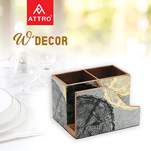 Image of Attro Circle Gold Designer Wooden Cutlery Holder and Napkin Holder Set, Organizer Stand, Multipurpose Stand, Spoon Holder, Standard