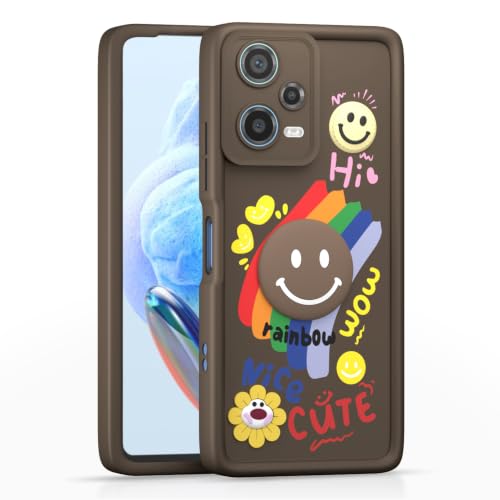 Image of Pikkme Back Cover for Redmi Note 12 | Soft Silicone| Cute Rainbow Smile & 3D Cartoon Flower Design | Shockproof Raised Camera Protection Bumper Case (Brown)