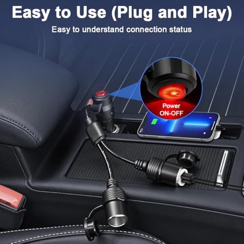Image of STHIRA 2-in-1 Car Cigarette Lighter Splitter with On /Off Switch, 12V-24V Power Adapter, Dual Socket Vehicle Charger for Cars, Trucks & SUVs