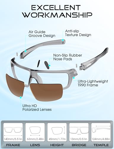 Image of ATTCL Polarized Sunglasses Men for Fishing: UV Protection Lightweight TR90 Sports Wrap Sun Glasses Driving Golf Running