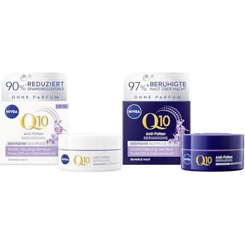 Bundle aus NIVEA Q10 Tagespflege, parfümfreie Tagescreme mit LSF 15(50 ml) + NIVEA Q10 Nachtpflege, feuchtigkeitsspendende Nachtcreme mit purem Q10 (50 ml)