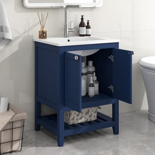 60 cm Einzel-Badezimmer-Waschtisch mit weißem Keramik-Waschbecken, modernes Design, platzsparend, langlebig, ideal für kleine Badezimmer, stilvolle Aufbewahrungslösung