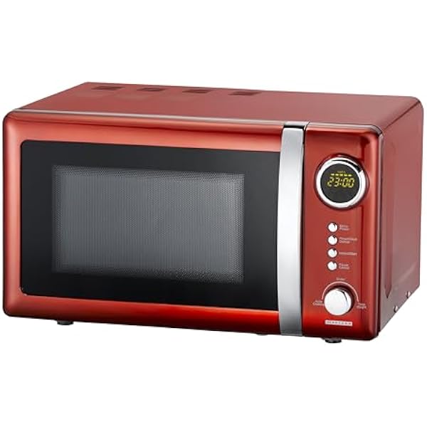 Melissa 16330109 Classico kuchenka mikrofalowa w stylu retro, metalowa obudowa, pojemność 20 l, moc kuchenki mikrofalowej 700 W, timer, 5 poziomów mocy, kolor czerwony metaliczny