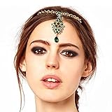 joyeria hindu La cadena de cabeza vintage está hecha de aleación de alta calidad y cristales verdes brillantes. No se decolora ni se rompe fácilmente. Color dorado para elegir.
