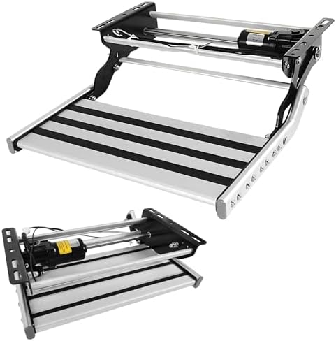 Folding RV Step with LED Light - Heavy-Duty Aluminum Alloy Camper Step Ladder, 440lbs Capacity, Electric Double Layer Design for Motorhomes, Campers, and Caravans