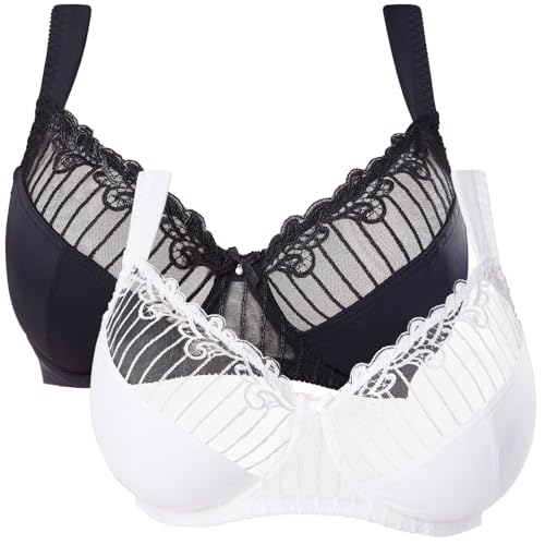 Curve Muse Women's Plus Size Minimizer Underwire Bra with Lace Embroidery-2or3PK2