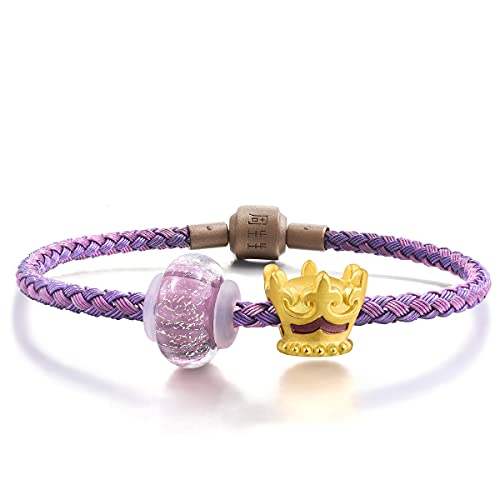 Chow Sang Sang 999 24K Solid Gold & Murano Glass Princess Tiara Crown Charm Bracelet For Women 89298B | 7.4", (19 Cm) #TOP24