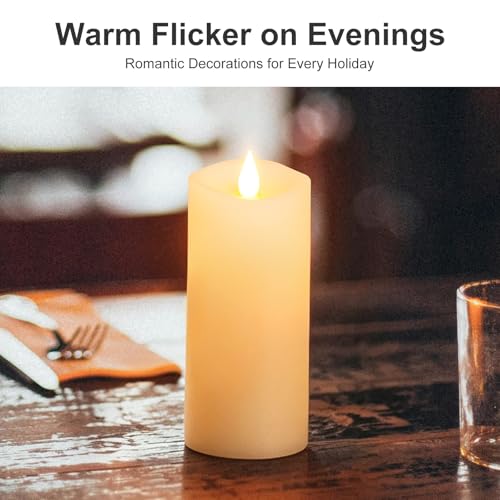 Image of 1PCS, 3 x 7 inches Flameless Candle with Remote Control, 3D Flickering Wick, Real Wax, Battery Candles,with Timer,Battery Powered Candles,for Holiday Home Decor,Ivory