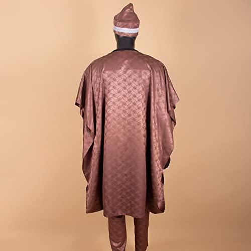 African Traditional Men's Agbada Set 4 Pieces Robe +Shirt +Pants Set with Hat Wedding Business Wear4