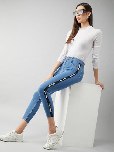 Image of Miss Chase Women's Skinny High Rise Cropped Fringed Hemline Detailing Stretchable Denim Jeans