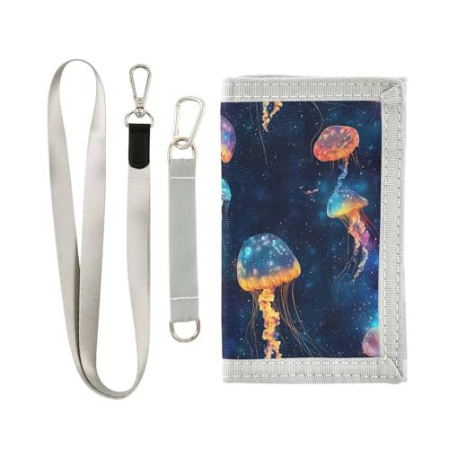 FOLIOSA Kids Wallet for Boys Girls Shining Jellyfish Print Youth Wallet with Zipper Pocket Card Holders, Novelty Wallet 4.9×2.9 in