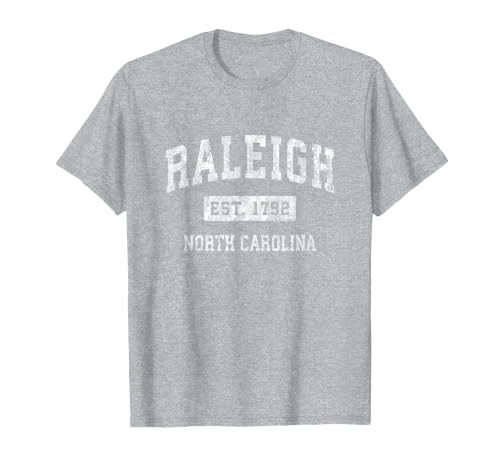 Raleigh North Carolina NC Vintage Established Sports Design T-Shirt, Men, Heather Grey, Small