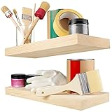 BAOBAB WORKSHOP Wood Floating Shelves Set of 2 - Unfinished Shelf 16 inch - Handcrafted - Wide Wooden Wall Shelves for Living Room Bedroom Kitchen Bathroom - No Stain - DIY, 16D x 6.7W