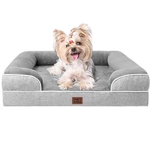 EHEYCIGA Orthopedic Dog Bed for Small Dogs, Waterproof Memory Foam Small Pet Beds with Sides, Non-Slip Bottom and Egg-Crate Foam Medium Dog Couch Bed with Washable Removable Cover, Grey