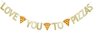 Love You to Pizzas Banner, Pizza Themed Birthdauy/Baby Shower Party Sign, Gold Glitter Valentine's Day/Wedding Engagement/Bridal Shower/Fiesta Party Bunting Hanging Decorations Garlands Backdrops