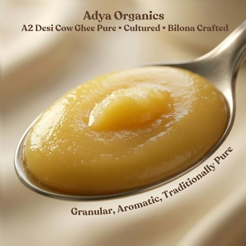 Image of Adya Organics A2 Ghee - 100% Pure Desi Cow Ghee, Chemical Free, Cultured. Bilona Method, Rich in Healthy Fats, Ideal for Cooking & Spreading, 400ml