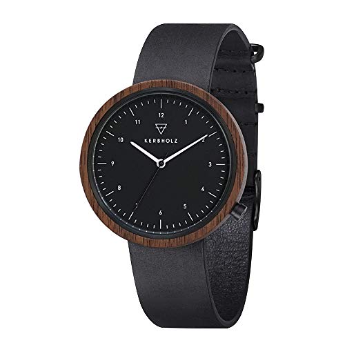 Kerbholz Reloj de Madera - Masterpieces Collection Heinrich, Reloj analógico, Cuarzo de Gama Alta, Caja de Madera Natural, Correa de Cuero Genuino, Ø 40mm