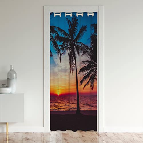 Loussiesd Ocean Sunset Doorway Curtain Privacy Mat Hawaiian Palm Tree Door Cover Soft Cozy Insulated Thermal Curtains For Bedroom Home Teens Living Room 106x203cm1Panel