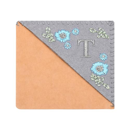 PATIKIL Personalizado Bordado Esquina Marcador, Lindos floreses Fieltro Cosido Triángulo Libro Marca Página Marcador para Mujeres Hombres Libro Amantes Maestra, Gris, Letra T