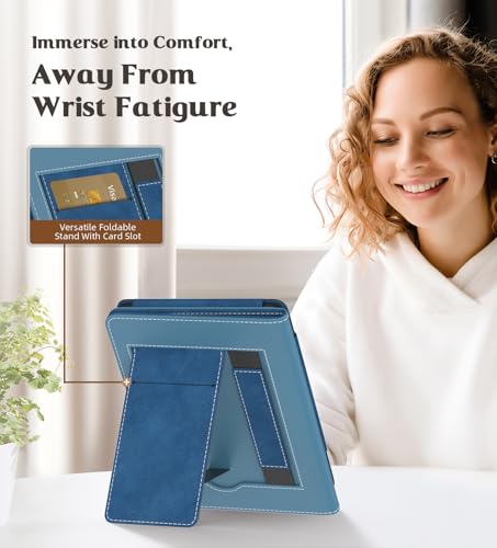 Image of MoKo Case for All-new 6 inch Kindle(11th Generation, 2024 /2022 Release) /(10th Gen,2019) /Kindle(8th Gen, 2016), Ultra Lightweight PU Shell Cover with Auto Wake /Sleep for Kindle 2024, Blue Vintage Twill
