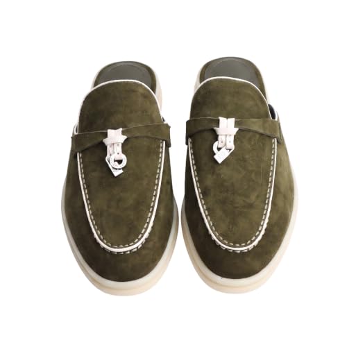 Image of XOBZJH Designer Women's Mules Flat Heel - Suede Leather Flats with Tassel Detail, Comfortable Slip-On Backless Loafers,Casual & Work Shoes