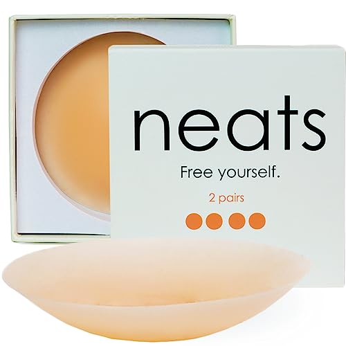 NEATS Nipple Cover - 2 pairs, Reusable & Hypoallergenic Sticky Adhesive Silicone Breast Petals, Strapless Bra Nipple Pasties for Dress or Lingerie - Breast Concealer Pasty for Women with Clothing Tape