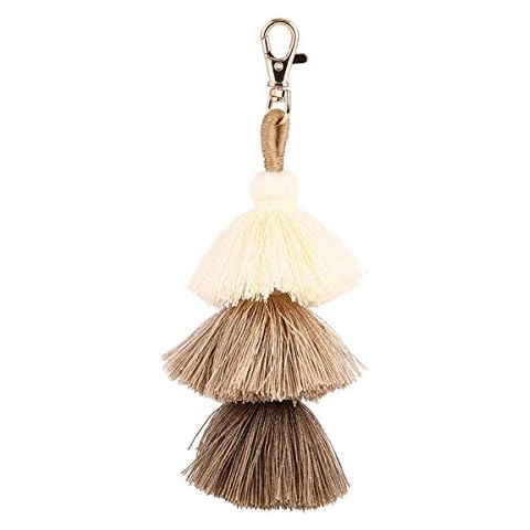 ZOONAI Women Colorful Tassels Charm Keychain Car Keyring Holder Bag Wallet Purse, Beige, One Size Cover