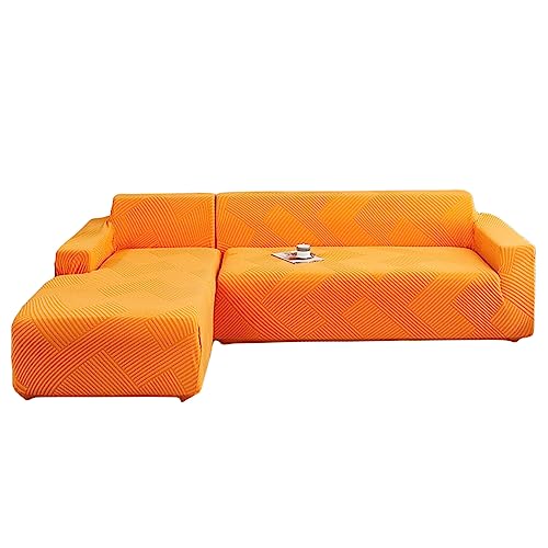 Funda de sofá en forma L jacquard premium protector de muebles seccionales elástico naranja 2