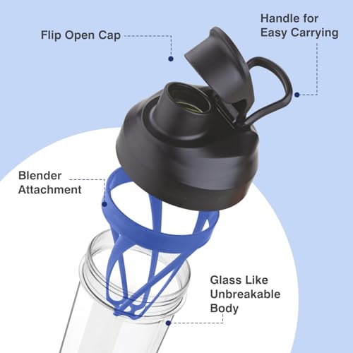 Image of Nayasa Sprint Gym Plastic Shaker Bottle 850 ML | Unbreakable Protein Shaker Bottle with Mixer | Pre Workout And BCAAs Gym Bottle, Leakproof Gym Sipper Bottle for Men & Women | Blue