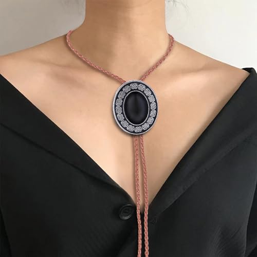 Image of Btilasif Bolo Tie Black for Men Cowboy, Triangle Turquoise Western Bolo Necklace Leather Necktie Costume Accessories