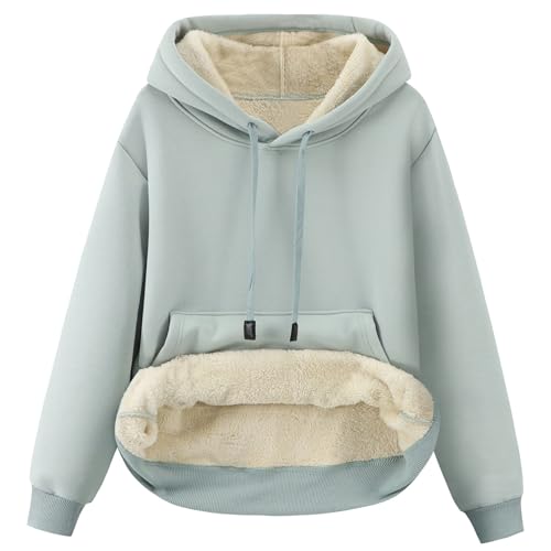 Gihuo Women's Winter Warm Hoodie Sherpa Fleece Lined Pullover Hoodie Hooded Sweatshirt Heavyweight Casual Tops (02Green-M)