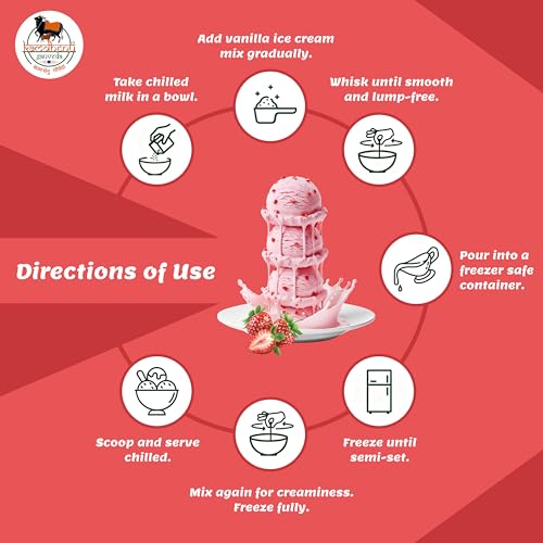 Image of Kamdhenu Gauveda Strawberry Ice Cream Mix Powder 150g - Instant Homemade Strawberry Ice Cream Premix | No Machine Needed | Eggless & 100% Vegetarian | Makes 500ml+ Soft Serve, Milkshake & Popsicle