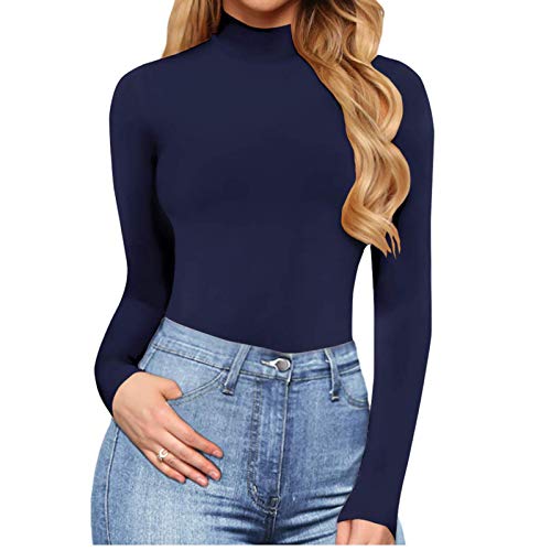 Damen Body Bodysuit Stehkragen Langarm Overall mit Rollkragen...