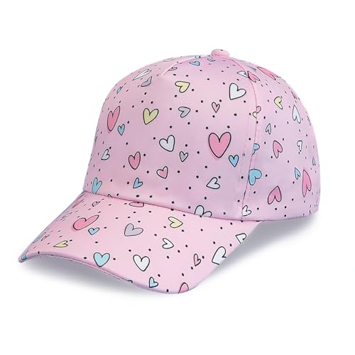 TOBETOPTOOLER Toddler Baseball Cap Kids Pink Sun Baseball Hat Cute Summer Snapback Hat for Kid and Girl Print Heart Pattern (US Age 2 Years 6 Years Pink)
