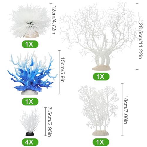 BEGONDIS 8 Pack Artificial Coral Ornament, Aquarium Plasitc Water Plants for Fish Tank Decorations (White Set) - Image 2