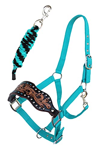 CHALLENGER Horse Noseband Tack Bronc Leather Halter Tiedown Lead Rope 280RS26