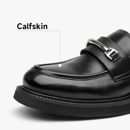 Image of BEAU TODAY Chunky Platform Loafers Women, Slip On Penny Loafers for Women Casual Shoes, Leather Comfortable Business Office Ladies Dress Shoes with Metal Buckle Black US 8
