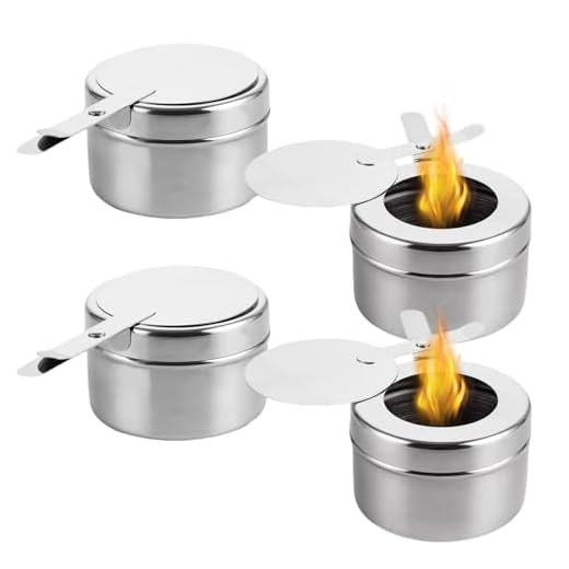 Zyluniy 4 Piezas Recipientes para Pasta de Combustión con Tapa, Quemador de Alcohol de Acero Inoxidable, para Fondue, Camping, Hotpot y Calentar Bebidas, Accesorios de Cocina y Buffet