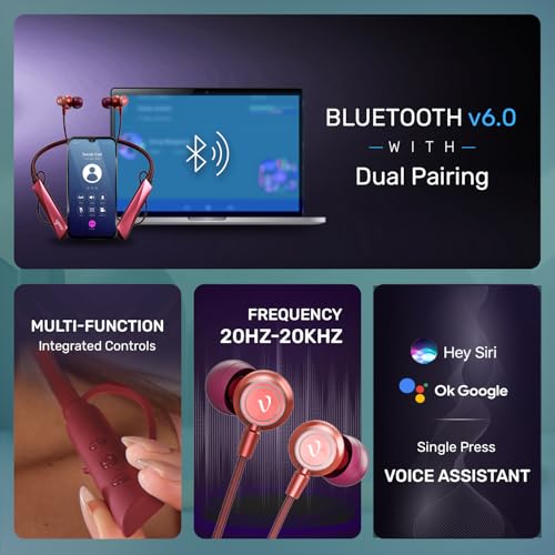 Image of Voods Ultra Plus Voice Changer Neckband with 5 Voice Modes, 130 Hrs Battery, Magnetic On /Off Buds, Call Vibration Alert, Dual-Device Pairing, HD Mic & AI-ENC Clear Calls, Fast Charging & IPX6 (Red)