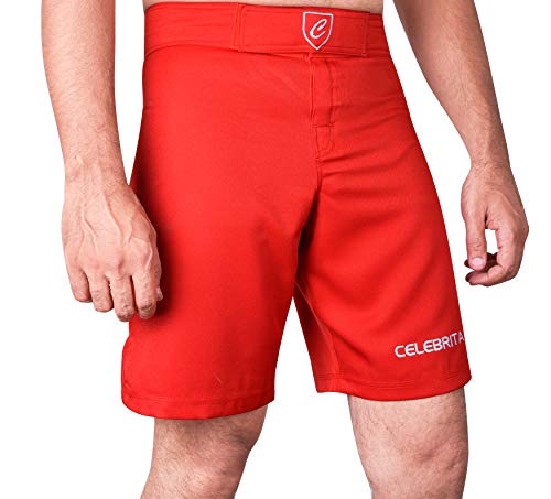 Celebrita MMA Shorts - BJJ Muay Thai Boxing Fight UFC Kickboxing Martial Arts Shorts - Choose Your Size and Color (36, Red)