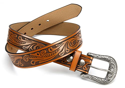 CR Western Belts for Women - 1.5" Leather Cowgirl Belt for Jeans Pant - Country Belts for Women with Big Vintage Buckle4