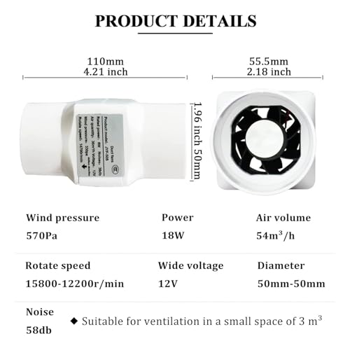 Ventilador conducto pequeño ajustable de 18W con extractor de aire 3